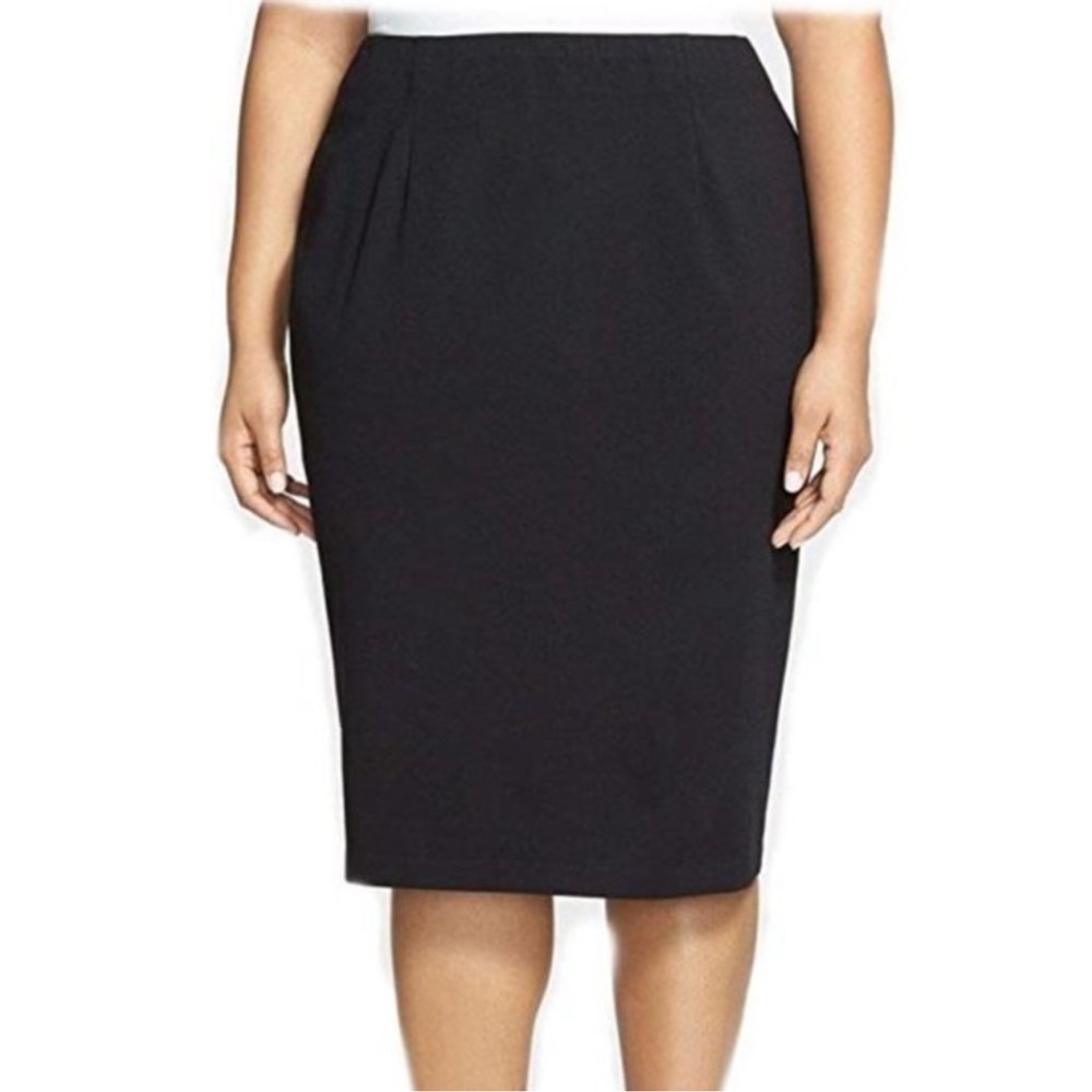 EILEEN FISHER Plus Size Viscose Stretch Ponte Knee Length Pencil Skirt Black 1X